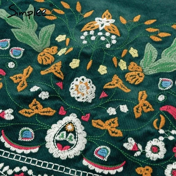 NWT SIMPLEE Embroidered Corduroy High Waist Skirt XL - Picture 6 of 14